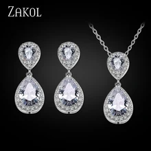 ZAKOL Fashion Teardrop Rhinestone Jewelry Set Romantic Sliver Color Hot Sale Jewelry For Bridesmaid Jewelry Wedding FSSP263