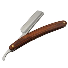 Для мужчин ручной бритва для бороды, Нержавеющая сталь прямолинейной обработки стекла лезвие, с деревянной ручкой складной бритья Парикмахерская бритва MSI-19