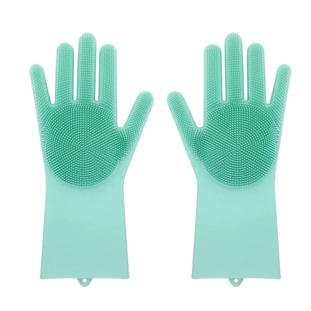 Magic Reusable Silicone Gloves Cleaning Brush Scrubber Gloves Heat Resistant Pet hair massage Cleaning bath Kitchen.10.1 - Цвет: Светло-зеленый