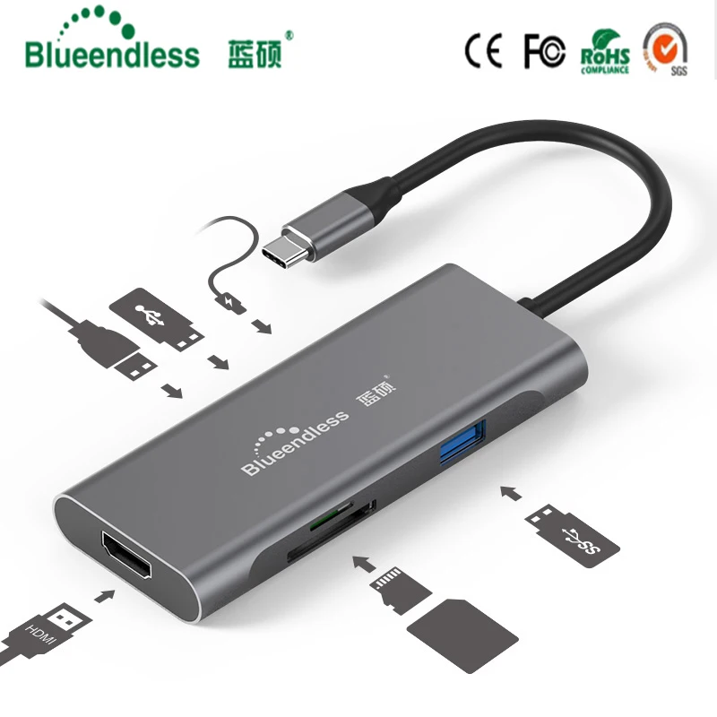 Blueendless USB-C сплиттер type C 3,1 3 порта USB C концентратор для нескольких USB 3,0 SD TF карт для MacBook Pro Аксессуары USB C концентратор