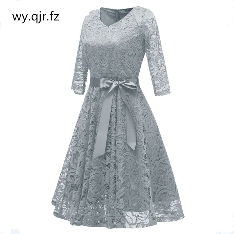 CD-1592H#Grey V-neck Bow Lace Short Bridesmaid Dresses wedding party dress prom bridal gown cheap wholesale women's clothing | Свадьбы и