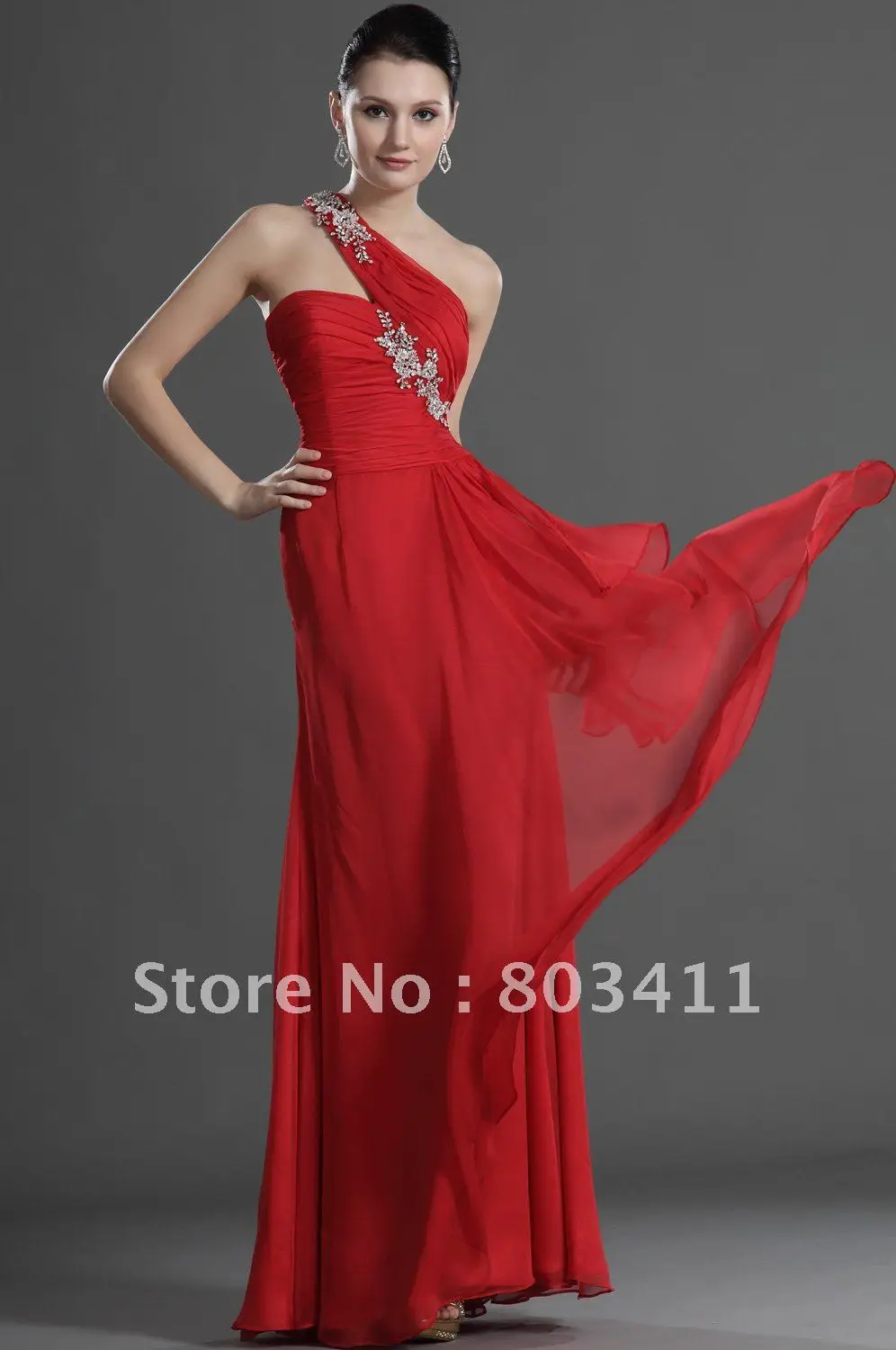 

New Arrival Stylish One Shoulder Floor Length Beaded Evening Dress