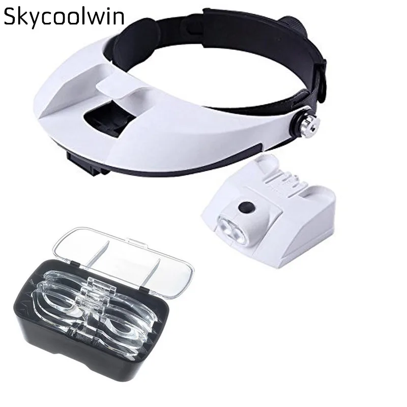 LED Headband Magnifier with 5 Lenses 1x, 1.5x, 2x, 2.5x, 3.5x