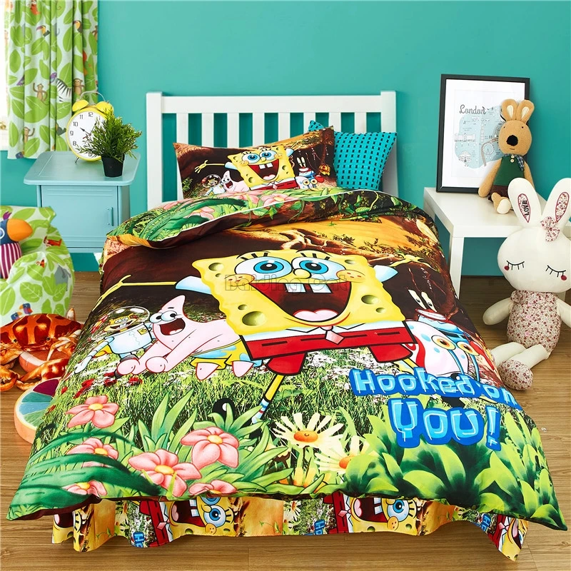 Cartoon 3d Spongebob Bedding Set Polyester/Cotton Bedclothes 2/3pcs