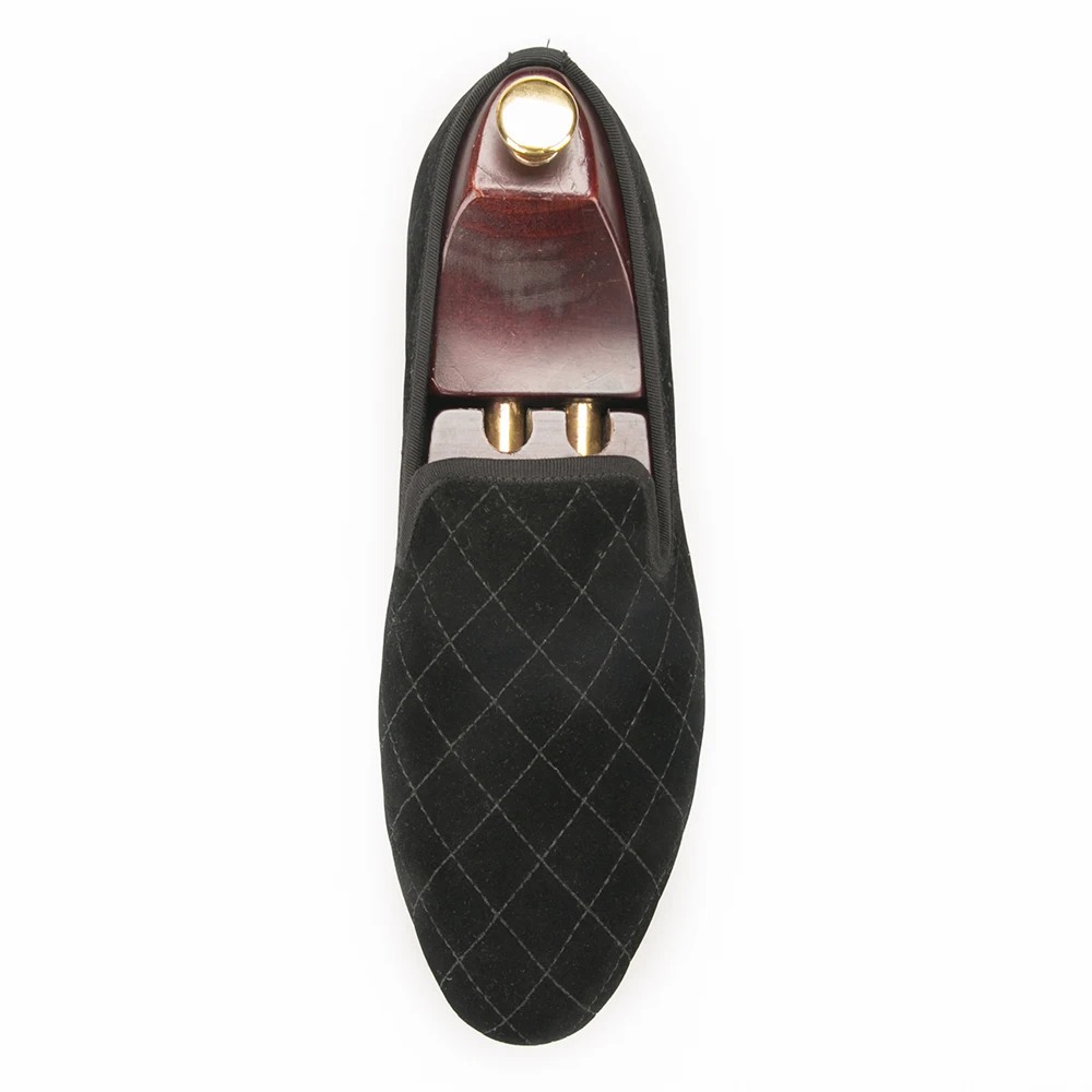 Con Zapatillas Patrón Plaid Zapatos Mano Hombres A Hechos Terciopelo Negro Costura Boda Estilo Fumar Los Planos De Británico Fiesta xqF8HPnn