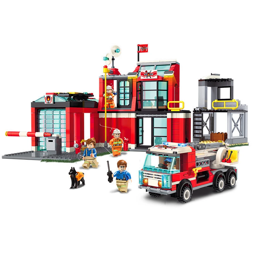 

Genuine ENLIGHTEN 2808 523Pcs Police Station Fire Rescue Central Office Car Building Block Toys For Children Compatible Legoe