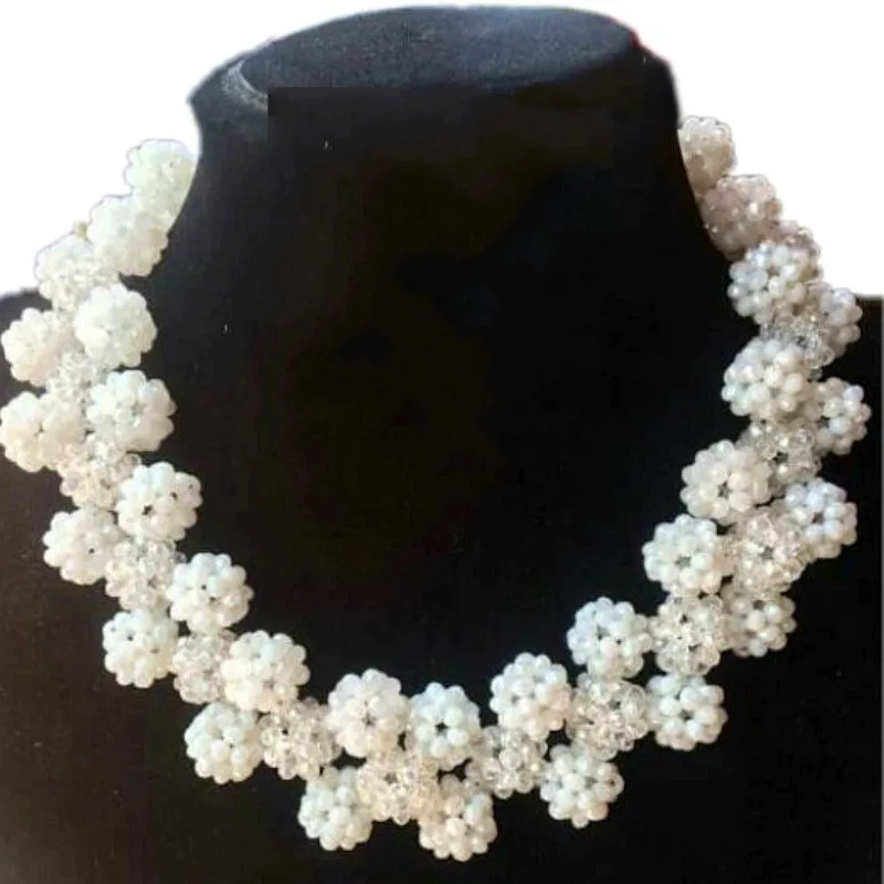 

4UJewelry African beads Jewelry Set Vintage White Ball Bridal Necklace Crystal Bracelet Earrings Set Wedding Jewellery Set Dubai