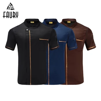 

Men Short Sleeve Mesh Patchwork Chef Jackets French Restaurant Cafe Food Service Kitchen Cook Barber Shop Patissier Work Uniform