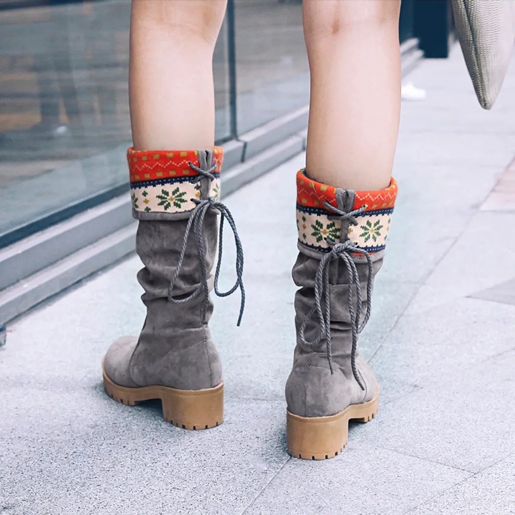 SAGACE/женские сапоги-трубы средней длины короткие сапоги на шнуровке в стиле ретро Дамская обувь на ранчо зимние ботинки на шнуровке женские блестящие ботинки;