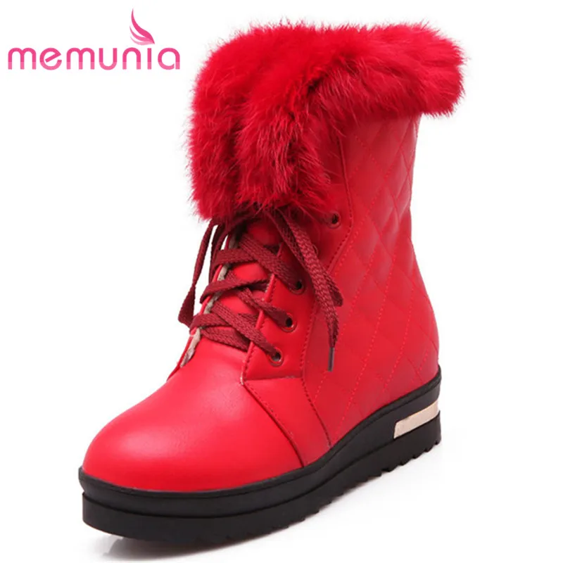 

MEMUNIA 2020 new ankle boots comfortable faux fur fashion boots flat winter elegant cross tied winter boots female