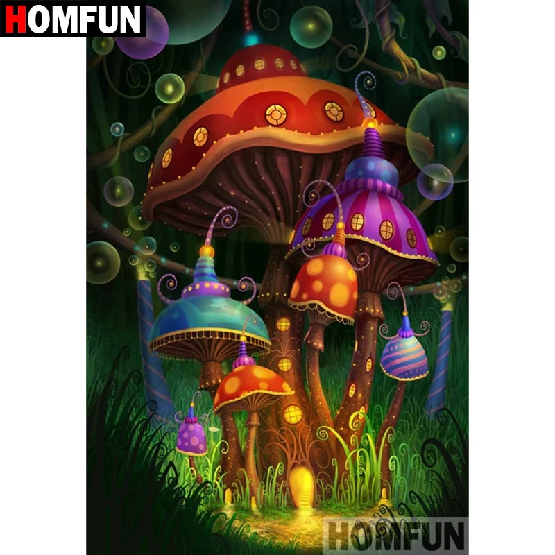 

HOMFUN 5D DIY Diamond Painting Full Square/Round Drill "Colored mushrooms" Embroidery Cross Stitch gift Home Decor Gift A07959