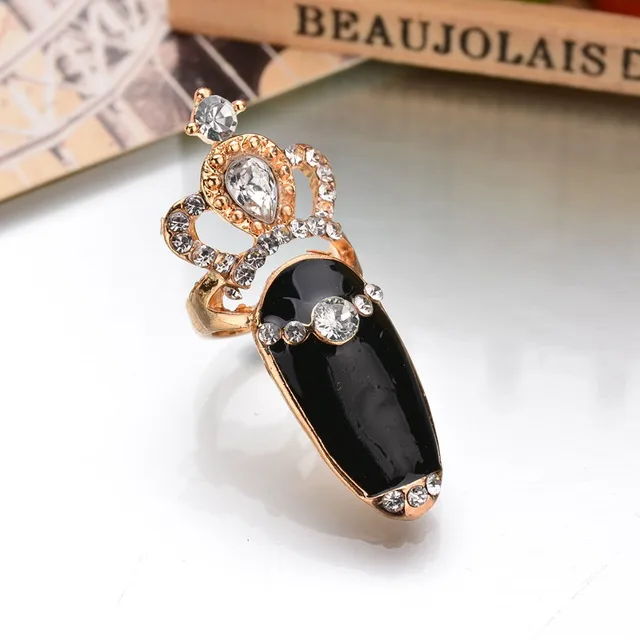 MissCyCy Rhinestone Flower Ring Gold Color Wholesale Fashion Crystal Crown Joint Nail Rings For Women Jewelry