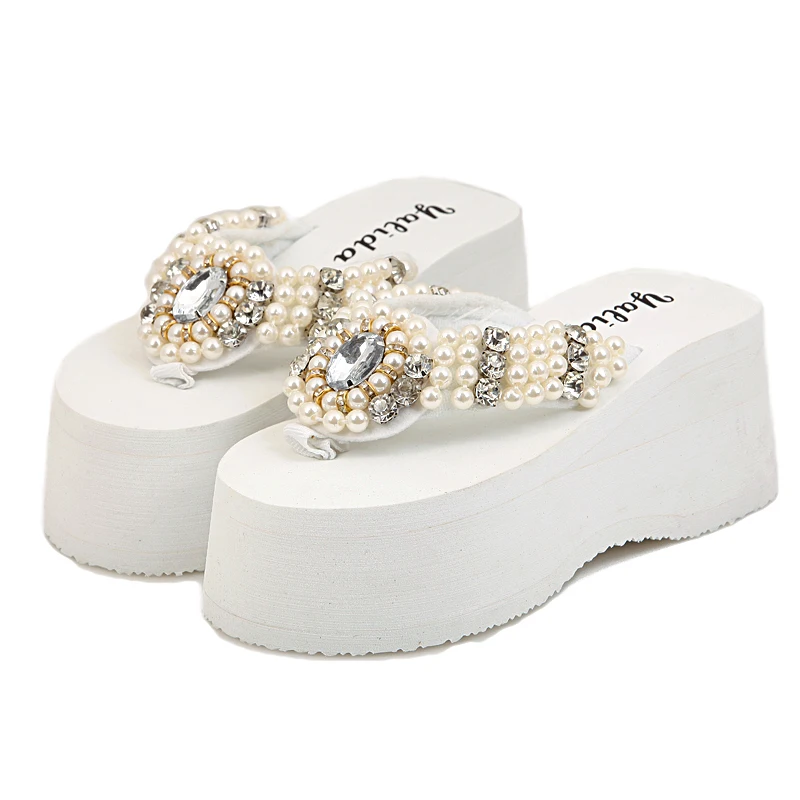

Women Beading Details 7 Cm High Heel Casual Beach Slippers SH010