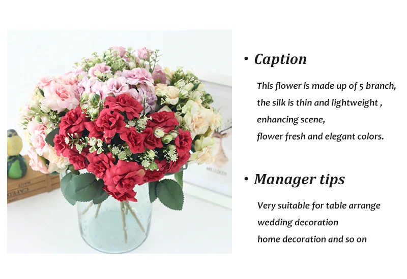 JAROWN Simulation Rose Flower Bouquet Artificial Silk Fake Flowers For Wedding Decorations Home Garden Decor Fleur 1)