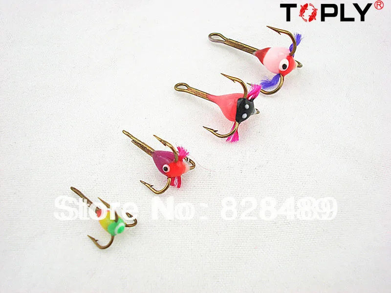 Fishing Treble Hook Ice Fishing Hook With Antron Yarn Feather Winter