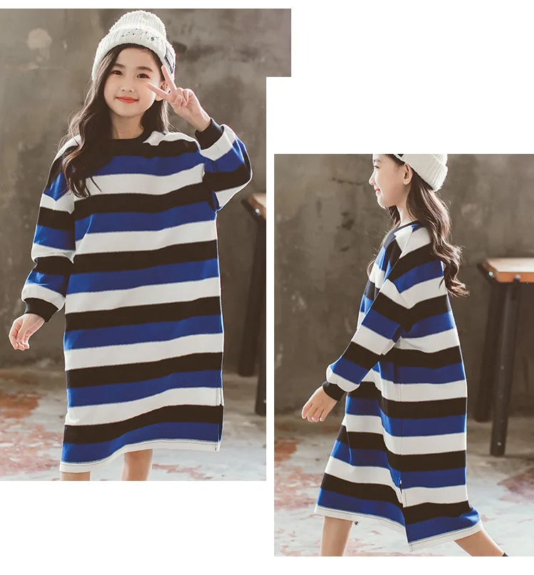 mother and daughter striped long dresses for teenage girls autumn winter cotton long sleeve kids casual dress children clothing (9)