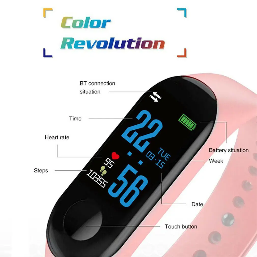 M3S Smart Bracelet Color-screen IP67 Fitness Tracker blood pressure Heart Rate Monitor Smart band For Android IOS phone