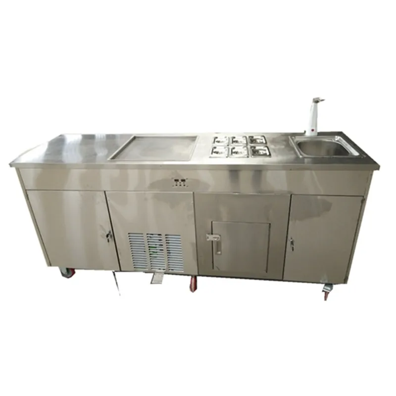 

2019 New style Single Round Pan With sink and refrigerator business fried ice cream rolls machine