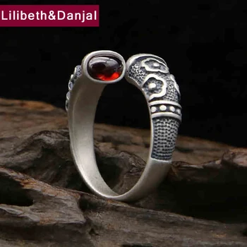 

Women Opening Ring 100% Real 925 sterling silver Inlaid Garnet Pattern Adjustable Ring Men Christmas gift Jewelry FR28