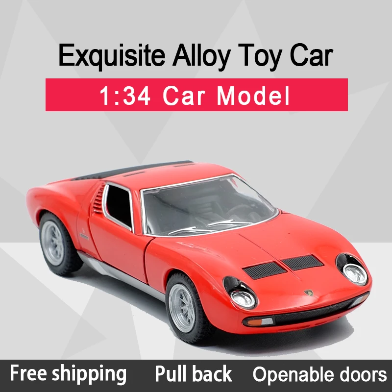 

Kinsmart 1:34 Miura P400 Sports Car Alloy Diecast Car Model Toy With Pull Back For Kids Gifts Toy Collection
