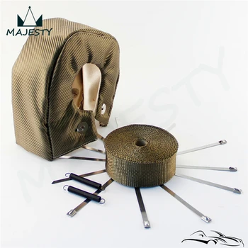

T6 Titanium Turbo Heat Shield Blanket Cover+Manifold Exhaust Wrap 2" w/ zip ties