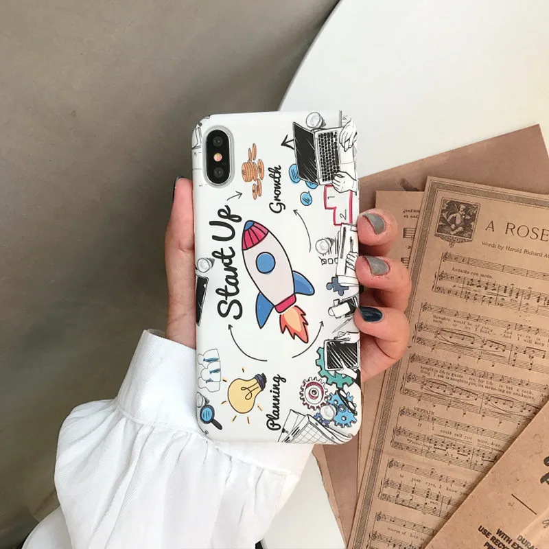 

Graffiti Rocket Plastic Hard Case For iphone X XS Max XR Cartoon Cover For iphone 6 7 8 Plus Fashion Patterned Cases Coque Capa