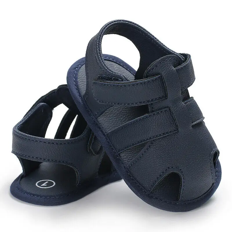 Брендовые сандалии для новорожденных мальчиков и девочек, обувь с мягкой подошвой, кожаные сандалии для детей 0-18 месяцев - Цвет: Синий