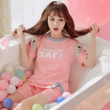 Большие размеры, женские пижамные комплекты, хлопок, ночное белье, летние пижамы с коротким рукавом, пижамный комплект с круглым вырезом, женские пижамы, Mujer