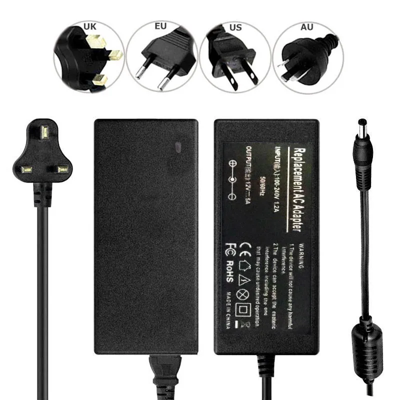 

New LCD AC Power Supply Adapter DC 12 Volt 5 Amp (12V 5A) LCD Monitor 5.5*2.5mm