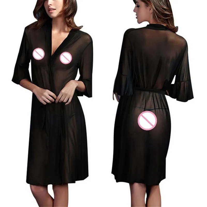 

Hot Transparent Sexy Lingerie Black Perspective Mesh Sexy Bathrobe Nightgown Sexy Babydoll Erotic Dress Women's Underwear