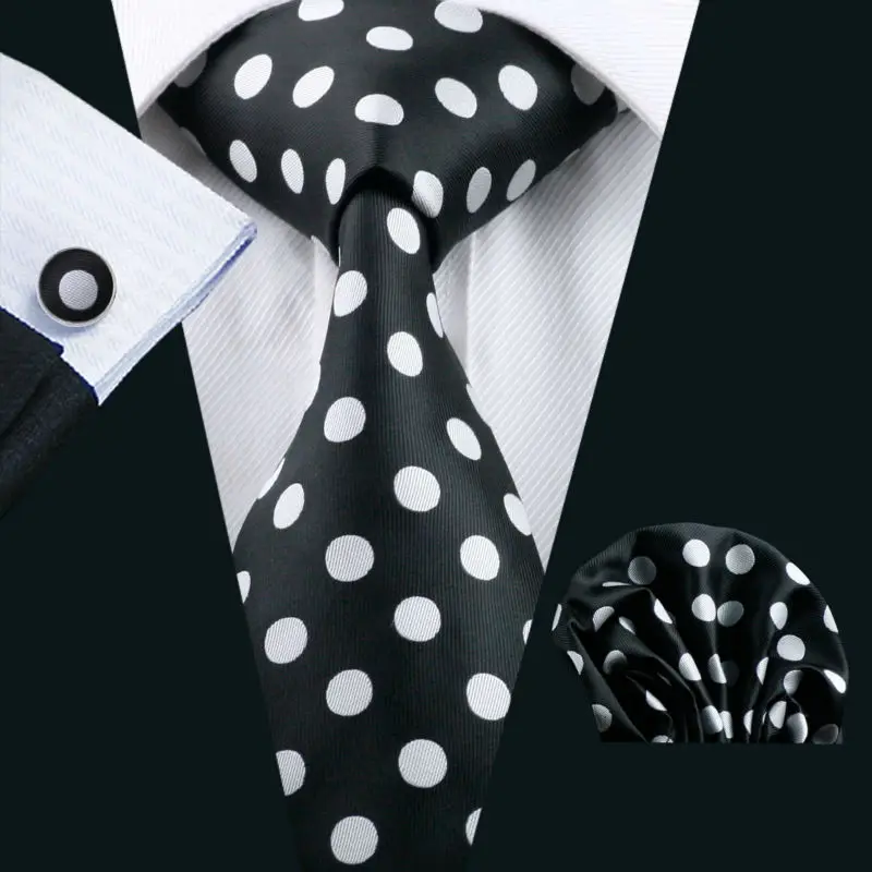 TS-1190 Барри. ван 2018 Для мужчин галстуки шелковый галстук Ханки Запонки комплекты с подарочной коробке в горошек Галстуки для Для мужчин
