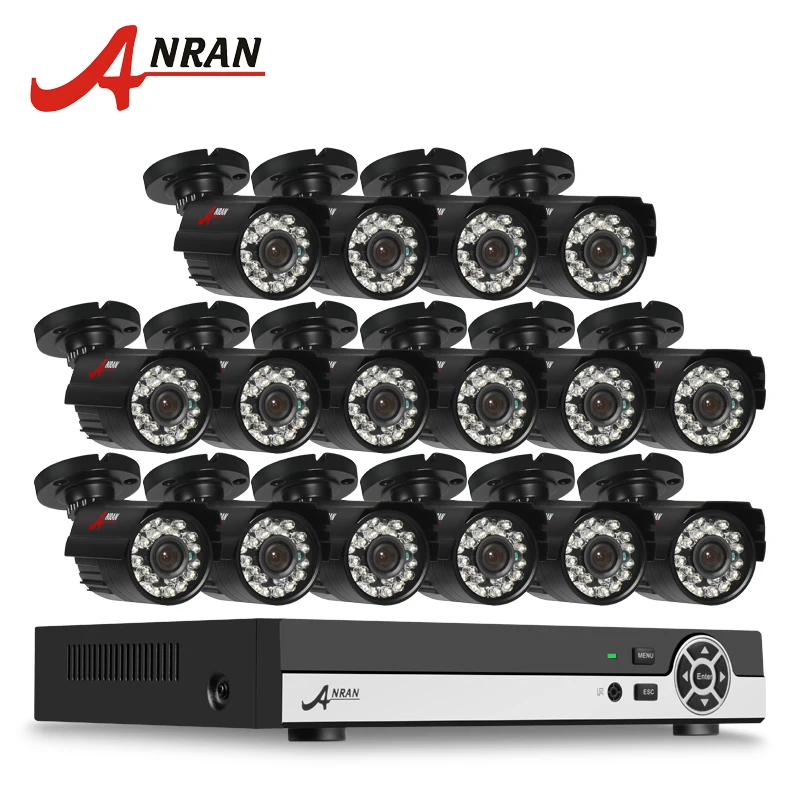  ANRAN 16CH Surveillance System AHD 1080N HDMI DVR 720P 1800TVL IR Outdoor Camera Home Video CCTV Camera Kits Email Alert 