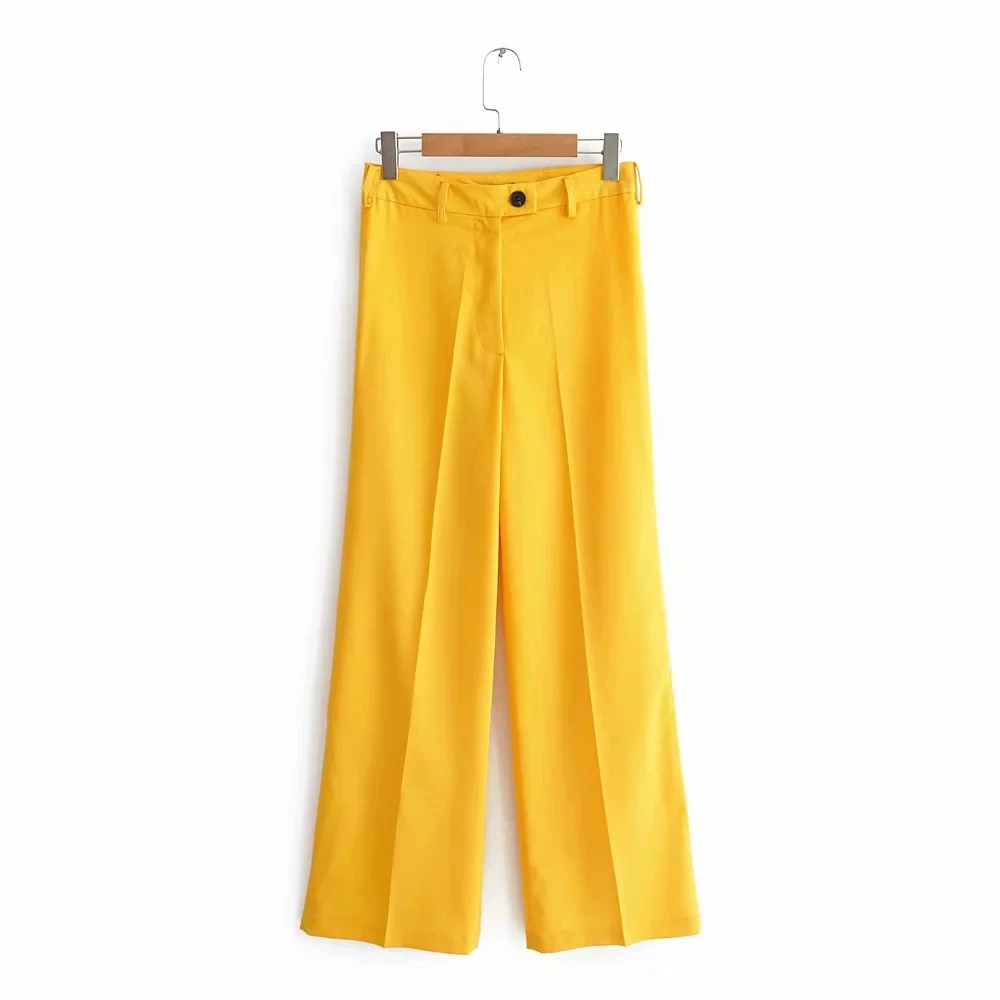Модный желтый Блейзер, женские брюки с высокой талией,, элегантные офисные прямые брюки, повседневные женские брюки, женские