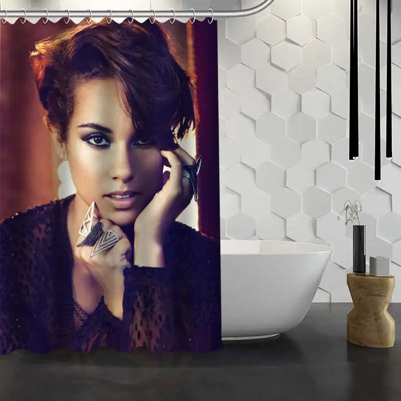 Custom Alicia Keys Shower Curtain Waterproof Fabric Bath Curtain for