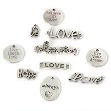 Beadia 65 шт 10 Смешанные овальные круглые покрытые серебряные подвески всегда/живой Смех Любовь/верь в любовь/живи свою мечту/надеюсь/любовь