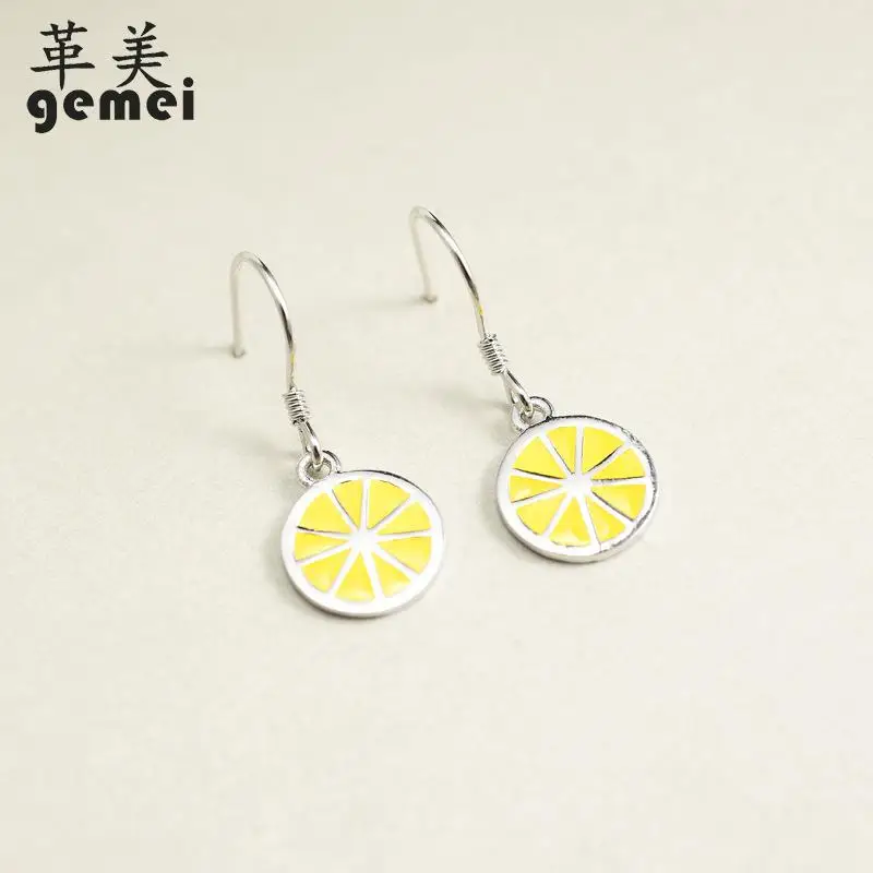 

Gemei 100% 925 Sterling Silver Yellow Lemon Drop Earrings For Women Simple Fashion Party Jewelry