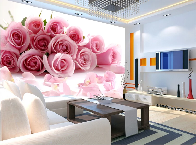 Us 23 5 Photo Wallpaper Romantic Painting Pink Stereoscopic Rose Flower Romantic Living Room Bedroom Wall Mural Luxury Wall Paper In Wallpapers From