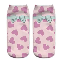 Сердца и бантом розовый Носки для девочек 3D печатных прекрасные милые хлопковые носки пушистые носки до лодыжки интимные Chaussette Femme