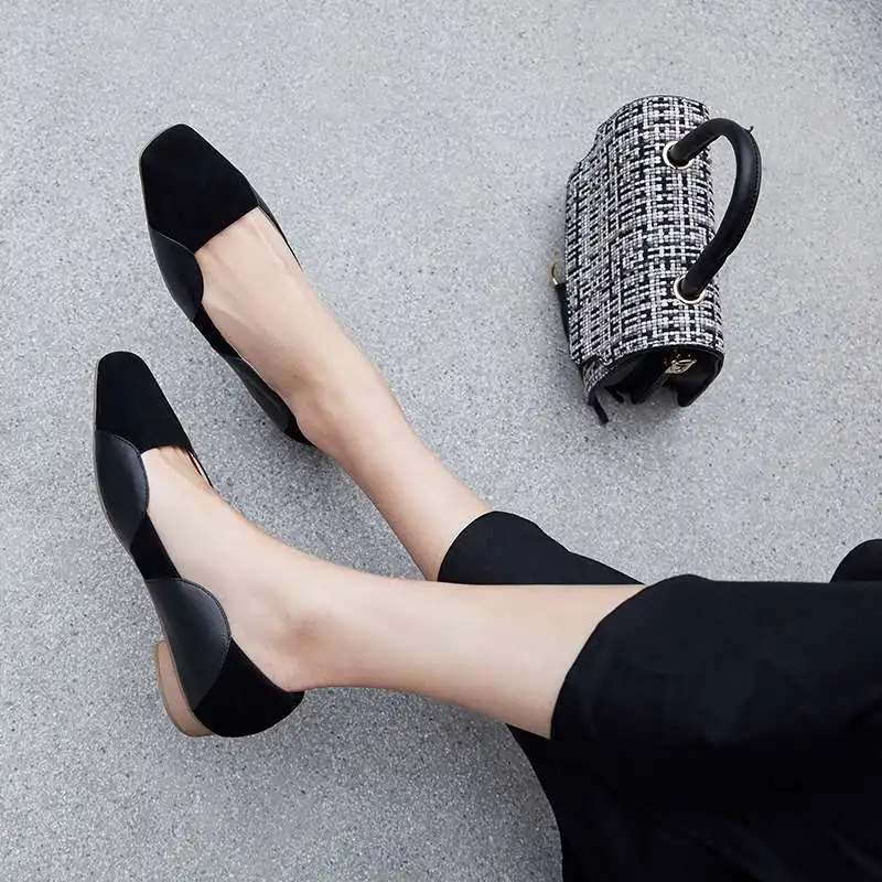 Элегантные женские слипоны ручной работы из кожи с натуральным лицевым покрытием; винтажные разноцветные туфли для вождения с квадратным носком и звездами из фильма «Голливуд»; L2f5 - Цвет: Черный