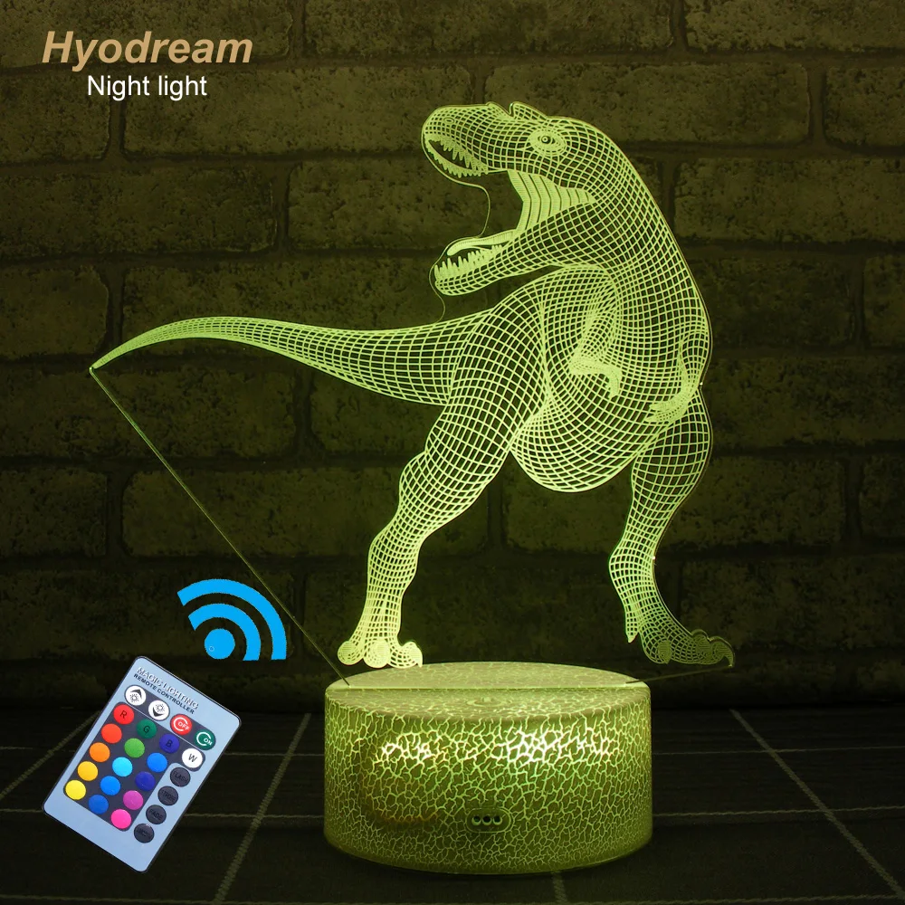 Hyodream динозавр 3D Оптическая иллюзия Ночной светильник 16 Светодиодный меняющий цвет лампа Рождественский подарок на день рождения для детей с дистанционным краклом