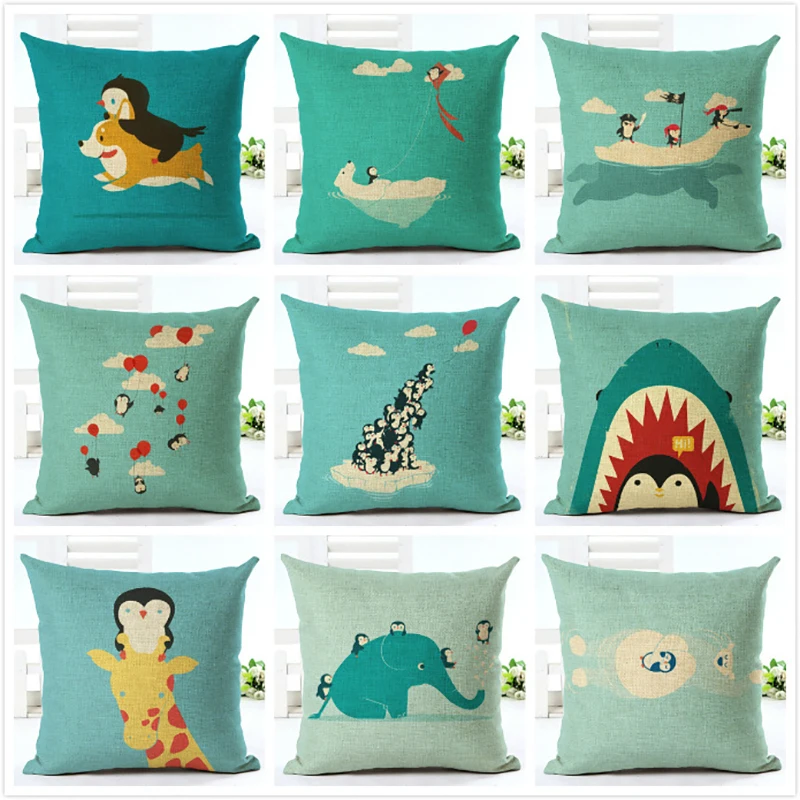 

GZTZMY Cushion Cover Throw Decorative Pillows for Sofa Living Room New Cute Penguin Dog Cotton Linen Pillowcases