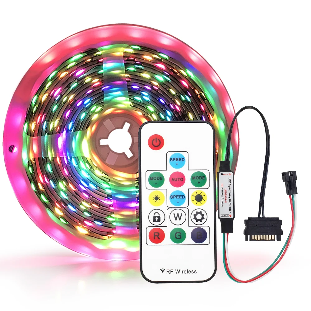 

PC Case LED Strip 1Meter with Sata RF controller WS2811 WS2812B Pixel Strip 5050 RGB Magic color IP20 No waterproof