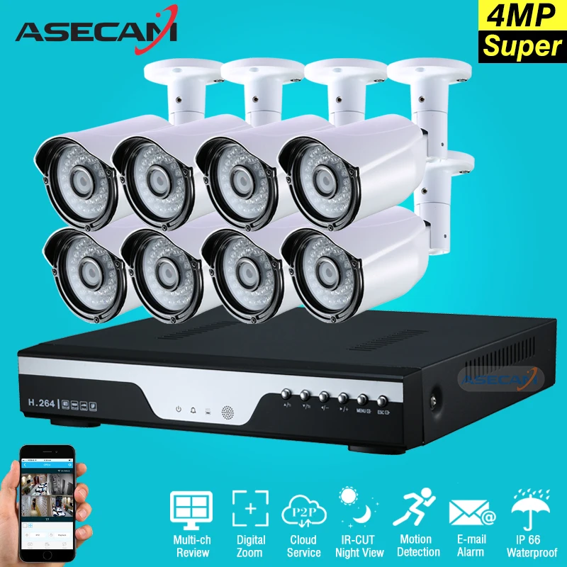 

8CH HD 4MP CCTV Camera Outdoor Security Camera System Kit P2P Surveillance Motion detection Infrared Night Vision Metal Bullet