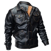 New Winter Pilot Leather Bomber Jacket Men Military Autumn Thick Warm Multi-Pocket Flight Faux Jacket Male Fleece Coat Outwear