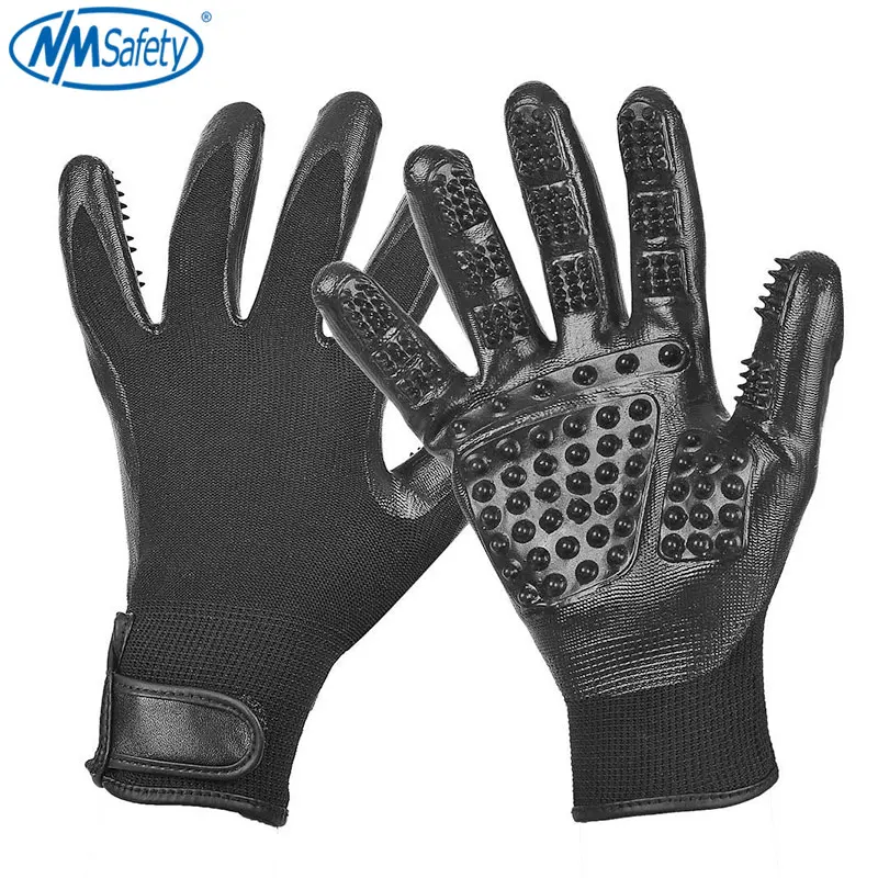 

NMSafety 1 Pair Pet Grooming Gloves Dog Cat Hair Cleaning Brush Comb Black Rubber Five Fingers Deshedding Pet Glove For Dog Cat