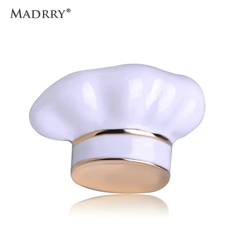 Madrry White Chef Cap Shape Brooches Gold color Cook Restaurant Badge Hijab Pins Overalls Accessories White Alloy Metal Corsage