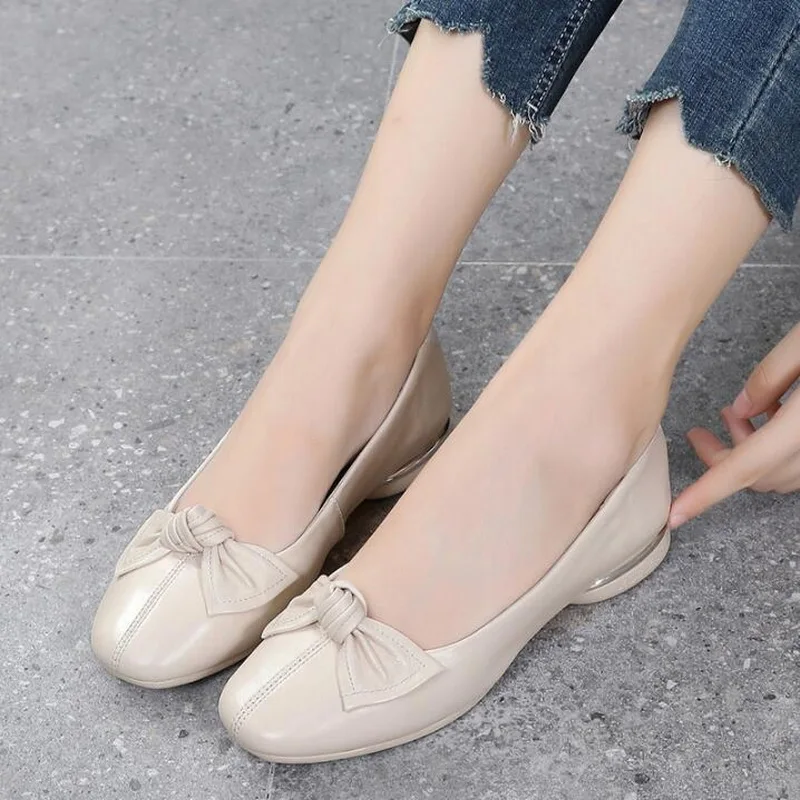 

RUSHIMAN Genuine Leather Flat Shoes Female Casual Work Ballet Flats Women Flats Woman Moccasins Women Butterfly-knot Loafers