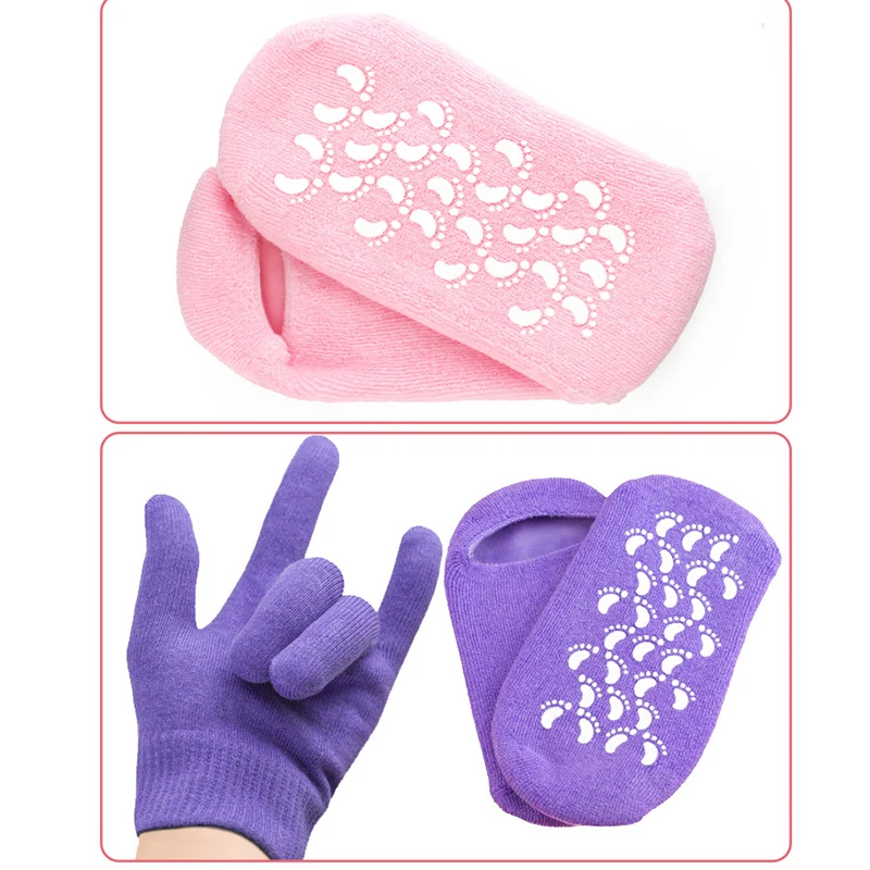 1 par de guantes de Gel de SPA o calcetines reutilizables humectantes para blanquear pies suaves máscara de mano calcetines de silicona GUANTE DE CUIDADO DE pies 1 par de guantes de Gel de SPA o calcetines reutilizables humectantes para blanquear pies suaves máscara de mano calcetines de silicona GUANTE DE CUIDADO DE pies