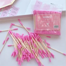 100 шт. розовый девушка сердце милые ватная палочка двойной головкой хлопок stick Одноразовые Макияж remover ватные палочки летучая мышь
