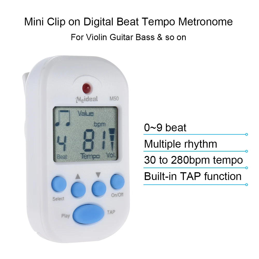 Профессиональный Клип на цифровой ритм темп метроном ЖК-экран легкий и мини для скрипки гитары бас музыкальный инструмент белый
